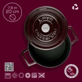 Lava Döküm Yuvarlak Tencere Döküm Demir Yekpare Kulplu Premium Serisi Çap(Ø)20cm.  Mor thumbnail 4