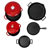 Lava Döküm 5x Trendy Serisi 8 Parça Tencere & Tava Seti  Kırmızı thumbnail 4
