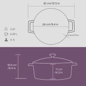 Lava Döküm Yuvarlak Tencere. Folk Çap(Ø)24cm.  Mor thumbnail 5