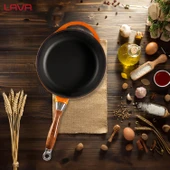 Lava Döküm Yuvarlak Kızartma Tavası Döküm Demir Sök - Tak Ahşap Sap Çap(Ø)24cm  Turuncu thumbnail 7