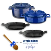 Lava Döküm 5X Trendy Serisi Döküm Demir Tencere Tava Çeyiz Seti  Mavi thumbnail 1