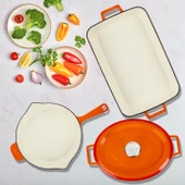 Lava Döküm 3X Edition Serisi Özel Koleksiyon Döküm Demir Tencere & Tava Seti  Turuncu thumbnail 8