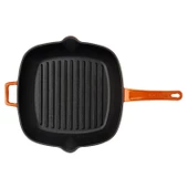 Lava Döküm Kare Izgara Tava Cam Kapaklı Döküm Demir Yekpare Saplı Ölçü 28x28cm.  Turuncu thumbnail 3