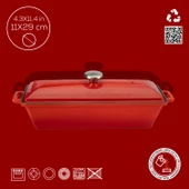 Lava Döküm Ekmek Tenceresi / Terrine Serisi. Ölçü 11x29cm.  Kırmızı thumbnail 4