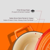 Lava Döküm Oval Tencere. Edition Serisi Ölçü 25x31cm.  Turuncu thumbnail 6