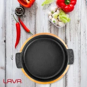 Lava Döküm Yuvarlak Güveç Kabı Döküm Demir Yekpare Çift Kulplu Kayın Servis Ahşabı Çap(Ø)11cm. - 5