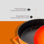 Lava Döküm Çok Amaçlı Yayvan Tencere. Folk Serisi Çap(Ø)24cm.  Turuncu thumbnail 6