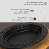 Lava Döküm Oval Döner, Kebap Tabağı Kayın Servis Ahşabı. Ölçü 32x23cm. - 6