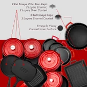 Lava Döküm 12x Trendy Serisi 17 Parça Tencere & Tava Seti  Kırmızı - 8
