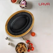Lava Döküm Oval Döner, Kebap Tabağı Kayın Servis Ahşabı. Ölçü 28x20cm. - 7