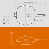 Lava Döküm Kare Izgara Tava Cam Kapaklı Döküm Demir Yekpare Saplı Ölçü 28x28cm.  Turuncu thumbnail 5