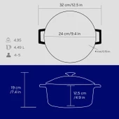 Lava Döküm Yuvarlak Tencere Cam kapaklı. Glaze Çap(Ø)24cm.  Mavi thumbnail 5