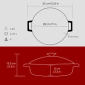 Lava Döküm Çok Amaçlı Yayvan Tencere. Glaze Serisi Çap(Ø)24cm. - Kırmızı  Kırmızı - 5