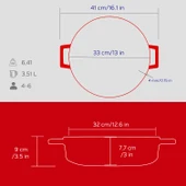 Lava Döküm Çok Amaçlı Yayvan Tencere Döküm Demir Yekpare Kulplu Edition Serisi Çap(Ø)32cm.  Kırmızı thumbnail 5