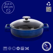 Lava Döküm Çok Amaçlı Yayvan Tencere. Glaze Serisi Çap(Ø)24cm. - Kırmızı  Mavi thumbnail 4