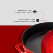 Lava Döküm Oval Tencere. Folk Serisi Ölçü 23x29cm.  Kırmızı thumbnail 6