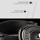 Lava Döküm Yuvarlak Tencere Döküm Demir Kapak New Heritage Serisi Çap(Ø)26cm.  Siyah thumbnail 6