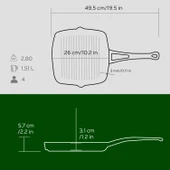 Lava Döküm Kare Izgara Tava Döküm Demir Yekpare Saplı. Ölçü 26x26cm.  Yeşil thumbnail 4