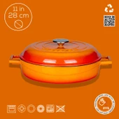 Lava Döküm Çok Amaçlı Yayvan Tencere. Kubbe Form Kapaklı Folk Serisi Çap(Ø)28cm.  Turuncu thumbnail 4