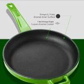 Lava Döküm Yuvarlak Kızartma Tavası Döküm Demir Yekpare Saplı  Çap(Ø)20cm.  Yeşil - 6
