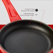 Lava Döküm Yuvarlak Kızartma Tavası Döküm Demir Yekpare Saplı Çap(Ø)16cm.  Kırmızı thumbnail 6