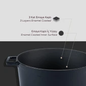 Lava Döküm Yuvarlak Tencere Cam kapaklı. Glaze Çap(Ø)24cm.  Siyah thumbnail 6