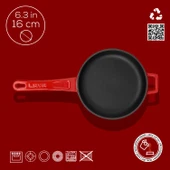 Lava Döküm Yuvarlak Kızartma Tavası Döküm Demir Yekpare Saplı Çap(Ø)16cm.  Kırmızı thumbnail 4