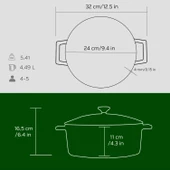 Lava Döküm Yuvarlak Tencere. Folk Çap(Ø)24cm.  Yeşil thumbnail 5