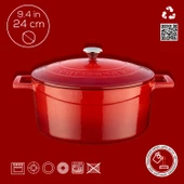 Lava Döküm Yuvarlak Tencere. Folk Çap(Ø)24cm.  Kırmızı thumbnail 4