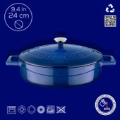 Lava Döküm Çok Amaçlı Yayvan Tencere. Folk Serisi Çap(Ø)24cm.  Mavi thumbnail 4