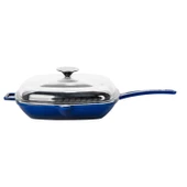 Lava Döküm Kare Izgara Tava Cam Kapaklı Döküm Demir Yekpare Saplı Ölçü 28x28cm.  Mavi thumbnail 1