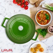 Lava Döküm Yuvarlak Tencere. Folk Çap(Ø)24cm.  Yeşil thumbnail 7