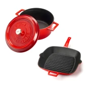 Lava Döküm Trendy 4 Parça Tencere Tava Seti  Kırmızı thumbnail 3