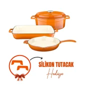 Lava Döküm 3X Edition Serisi Özel Koleksiyon Döküm Demir Tencere & Tava Seti  Turuncu thumbnail 1