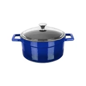 Lava Döküm Yuvarlak Tencere Cam kapaklı. Glaze Çap(Ø)20cm.  Mavi thumbnail 1