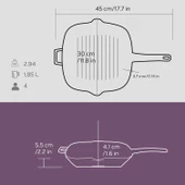 Lava Döküm Kare Izgara Tava Döküm Demir Yekpare Saplı Ölçü 26x26cm.  Mor thumbnail 5