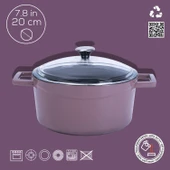 Lava Döküm Yuvarlak Tencere Cam kapaklı. Glaze Çap(Ø)20cm.  Mor thumbnail 4