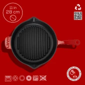 Lava Döküm Yuvarlak Izgara Tava Döküm Demir Yekpare Saplı Çap(Ø)28cm.  Kırmızı thumbnail 4