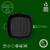 Lava Döküm Kare Izgara Tava Döküm Demir Yekpare Saplı Ölçü 26x26cm.  Yeşil thumbnail 3