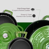 Lava Döküm 4X New Heritage Serisi Döküm Demir Tencere Tava Seti  Yeşil thumbnail 5