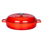Lava Döküm Çok Amaçlı Yayvan Tencere. Kubbe Form Kapaklı Folk Serisi Çap(Ø)28cm.  Kırmızı thumbnail 1