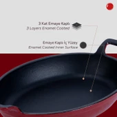 Lava Döküm Oval Sahan Döküm Demir Yekpare Çift Kulplu Ölçü 19x14cm.  Kırmızı thumbnail 6