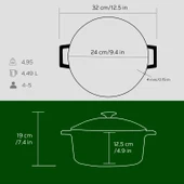Lava Döküm Yuvarlak Tencere Cam kapaklı. Glaze Çap(Ø)24cm.  Yeşil thumbnail 5