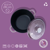 Lava Döküm Yuvarlak Tencere Döküm Demir Kapak New Heritage Serisi Çap(Ø)26cm.  Mor - 4