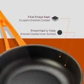 Lava Döküm Yuvarlak Kızartma Tavası Döküm Demir Yekpare Saplı Çap(Ø)24cm.  Turuncu thumbnail 6