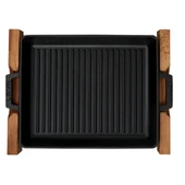 Lava Döküm Dikdörtgen Izgara Tavası Kayın Servis Ahşabı Döküm Demir Yekpare Çift Kulplu Ölçü 26x32cm. thumbnail 3