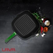 Lava Döküm Kare Izgara Tava Döküm Demir Yekpare Saplı Ölçü 26x26cm.  Yeşil thumbnail 6