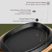 Lava Döküm Oval Fajita Tabağı Kayın Servis Ahşabı Ölçü 26x19cm. - 4