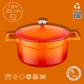 Lava Döküm Yuvarlak Tencere. Folk Çap(Ø)20cm.  Turuncu thumbnail 4