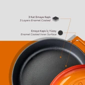 Lava Döküm Çok Amaçlı Yayvan Tencere. Kubbe Form Kapaklı Folk Serisi Çap(Ø)28cm.  Turuncu thumbnail 6